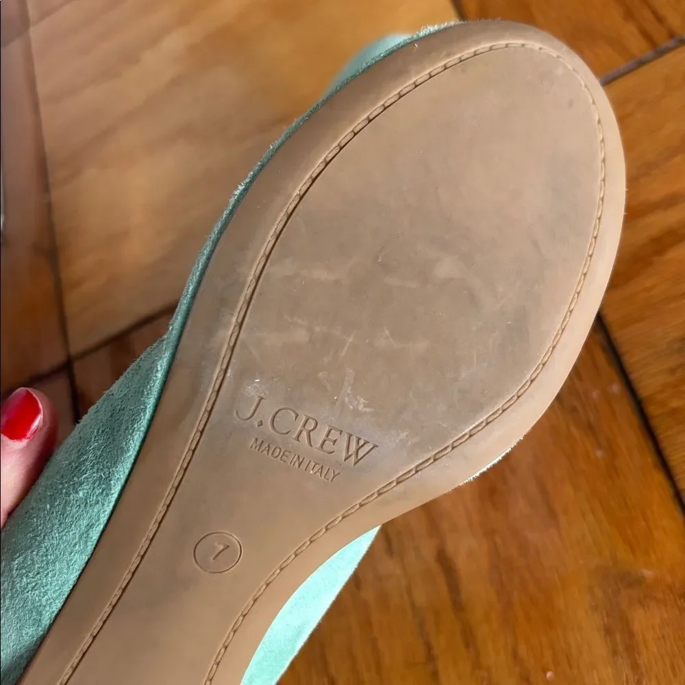 JCrew “Anya/CeCe” Italian Made Mint Turquoise Leather Suede Ballet Flats Size 7